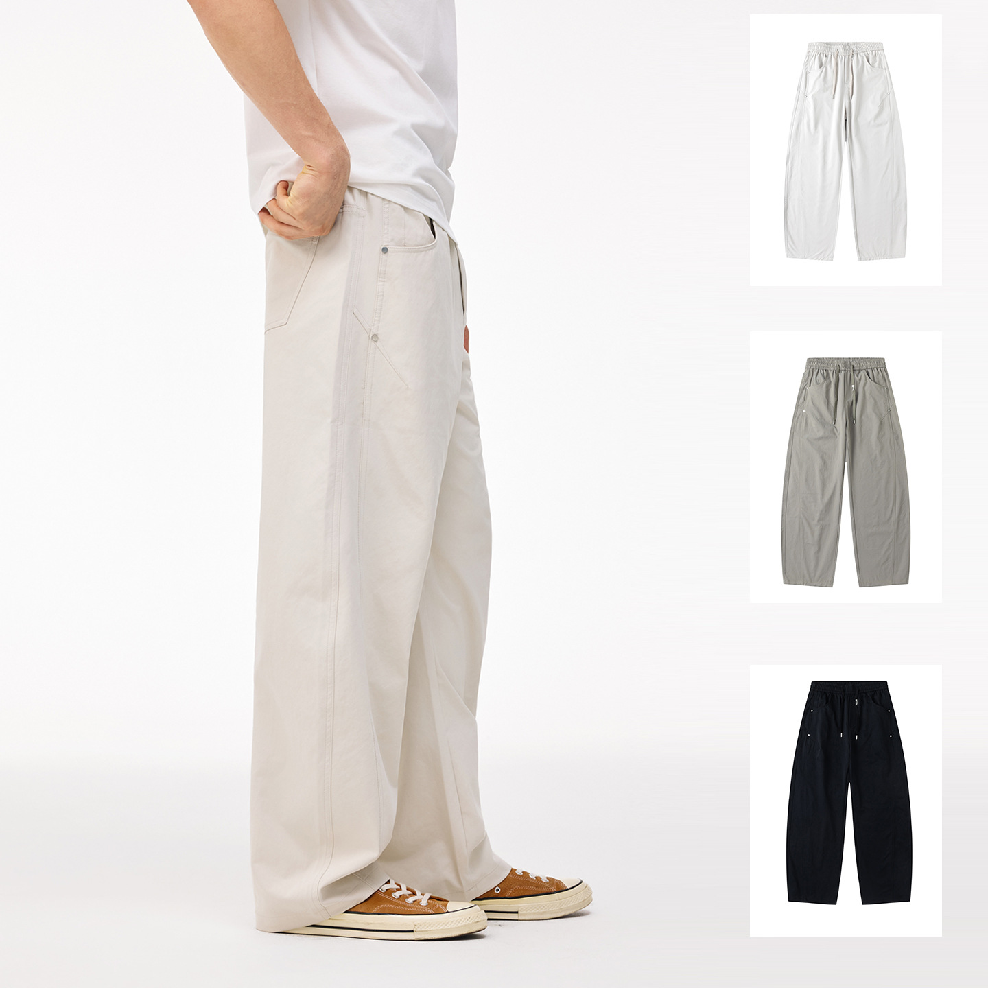 Casual Style Versatile Simple Straight-Leg Pants Spring New Elastic Waist Drawstring Loose Fit Casual Pants Unisex Pants