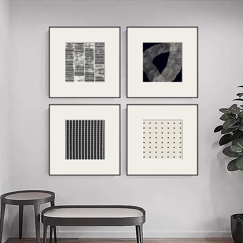 Black and White Abstract Sofa Background Wall Hanging Painting Accessible Luxury High-End Normcore Living Room Decoration Painting Restaurant Entrance Mural