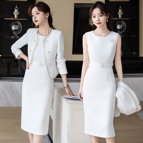 White small fragrant suit suit for women spring and autumn 2024 new high-end fashion temperament waist dress two-piece set