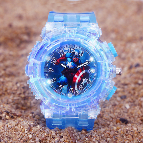 Captain America Kids' Anime Superhero LED Electronic Watch for Elementary School Students with Pointer Reading Quartz Watch