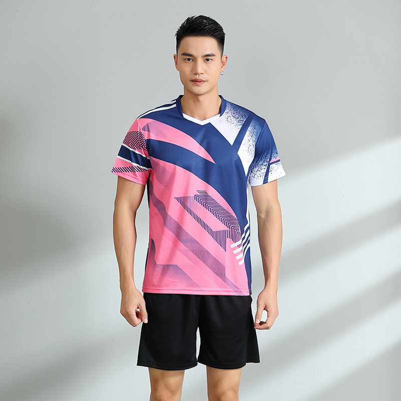 Nuevo conjunto de bádminton hombre y mujer ropa deportiva transpirable manga corta uniforme de entrenamiento de estudiantes impresión número de comercio exterior