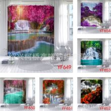 瀑布系列浴帘浴帘脚垫数码印花马桶三件套四件套浴室用品量大价优