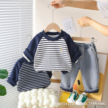 男童秋冬季洋气加绒套装2025新款男宝宝帅气加