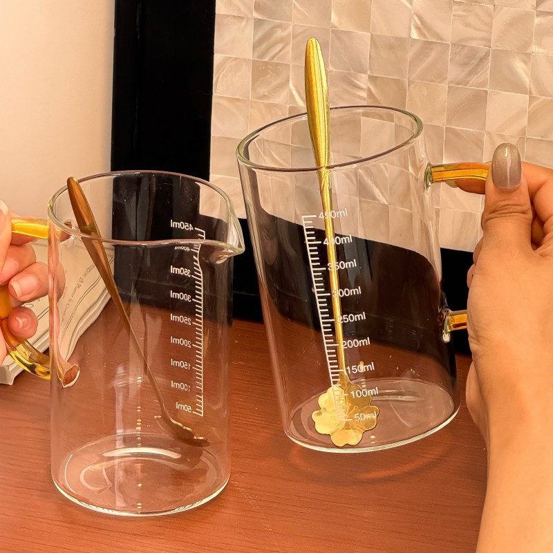 High Borosilicate Transparent Glass Cup with Scale Water Cup Milk Cup Breakfast Cup Tea Cup Household Milk Tea Juice Cup