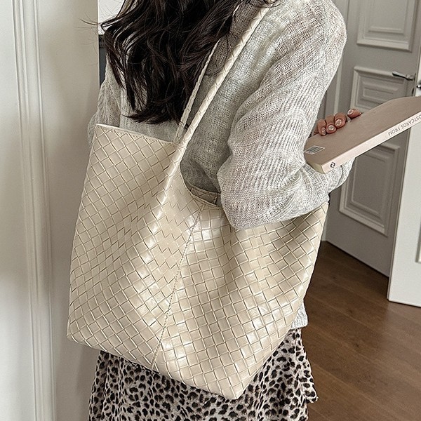 Bolso Tote Tejido para Mujer de PU, Gran Capacidad, Cierre Magnético, para Uso Diario