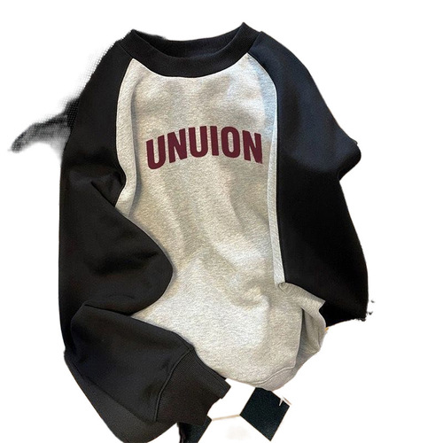 10 Cotton American Print Crew Neck Zip-Up Sweatshirt with Fleece and Thickening Women's Autumn/Winter Style Loose Trend Top for Men