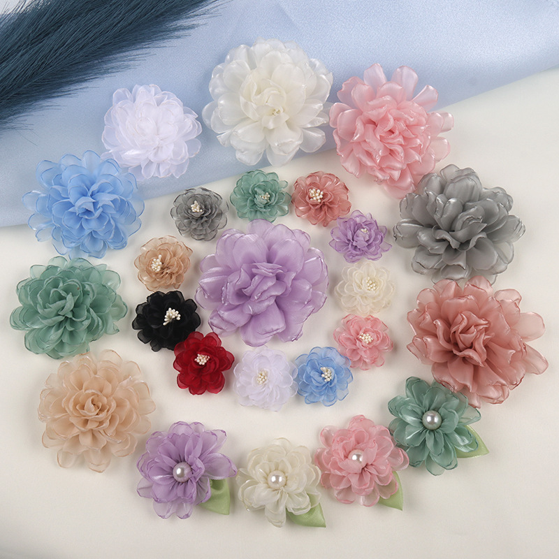 4-10cm camellia women's brooch hair clip fabric flower diy jewelry cloth flower hair accessories burning edge flower manufacturers wholesale