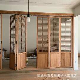 老榆木折叠门原木风平开门客厅隔断屏风家用厨房卫生间阳台折叠门