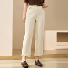 【九分法棍裤】开叉设计感白色牛仔裤纤莉秀大码女装胖mm秋装新款