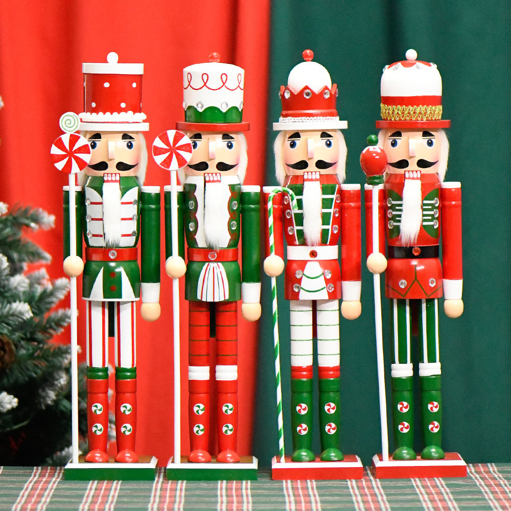 Nuevo 50CM cascanueces soldados rojo verde caramelo color pintado fábrica de decoraciones para el hogar cabello recto atmósfera del árbol de Navidad