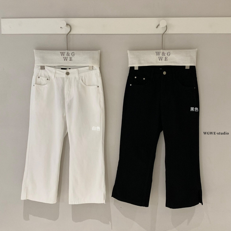 Wgwe2026 Summer Retro Simple Style Versatile Slimming High-Waisted Straight Slit Cropped Jeans for Women W10347