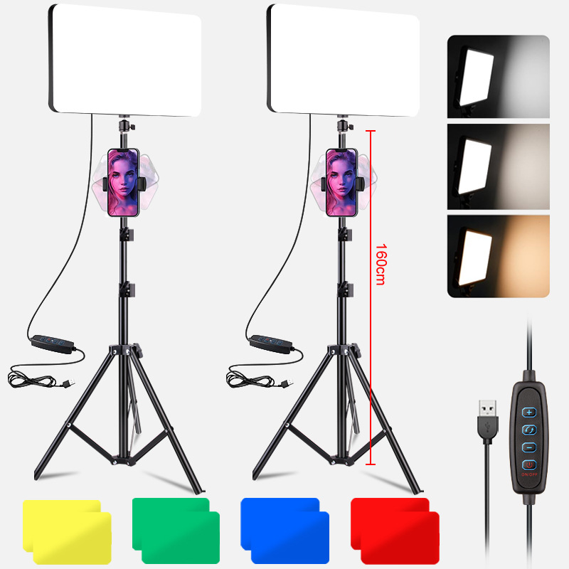 1.6m 브래킷 + 3톤 조명 8inch 사각 조명 + 휴대폰 클립(이중 조명 커버)