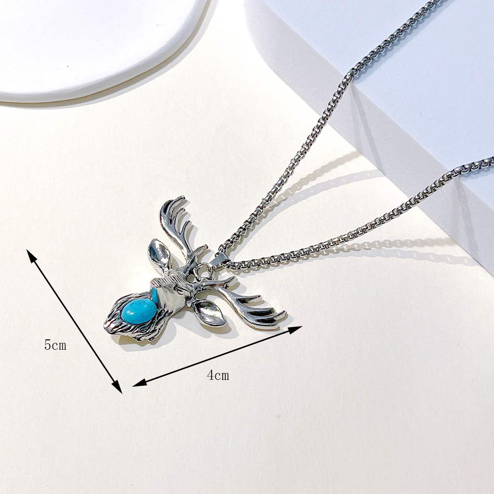 1 Piece Retro Rabbit Cross Bear Stainless Steel Alloy Inlay Turquoise Unisex Pendant Necklace display picture 3