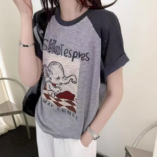 125kg Plus Size Women's Ice Silk Cartoon Anime Casual Sweater Raglan Sleeve Summer Loose Thin Top