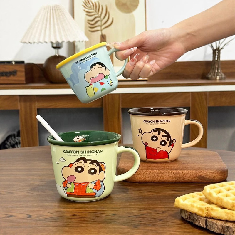 かわいい陶器製マグカップ、目盛り付き、クレヨンしんちゃん、子供用、カップル用、朝食カップ、誕生日プレゼント|undefined