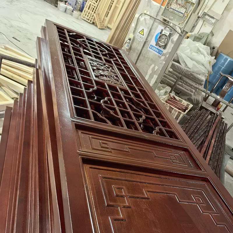 定制东阳木雕中式仿古门窗推拉门海棠花窗户门实木花格古建镂空