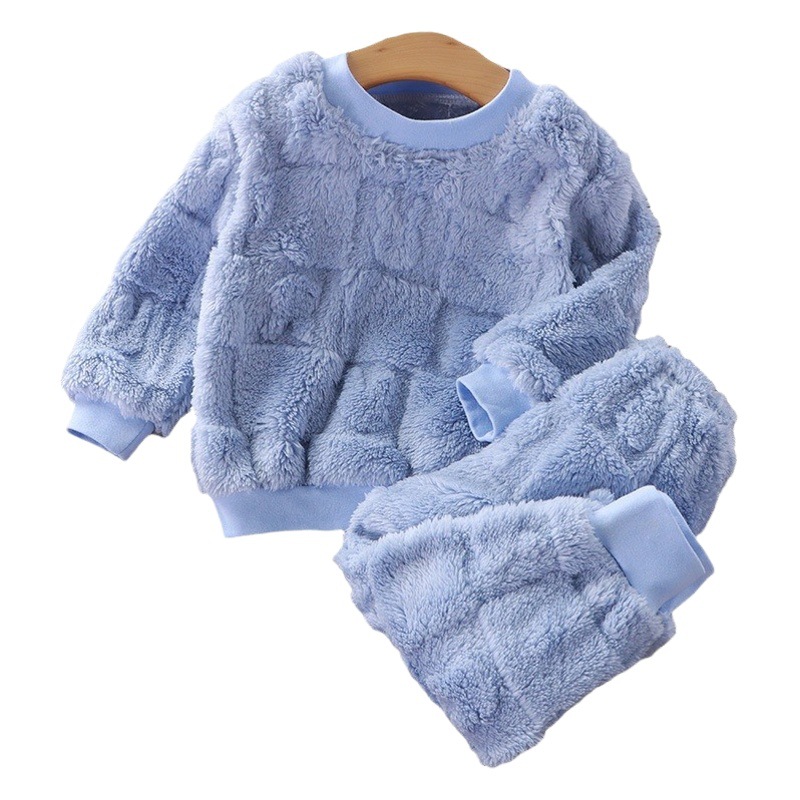Traje de pijama de franela de otoño e invierno para niños Traje de ropa interior térmica para niñas con forro polar para niños de estilo coreano