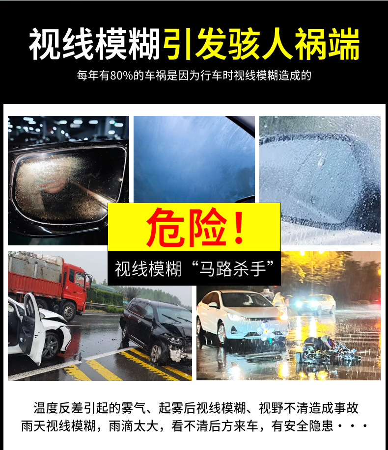 Car Rearview Mirror Rainproof Spray Anti-Fog Agent Waterproof Car Window Glass Oil Film Removal Spray Artifact on Rainy Days
