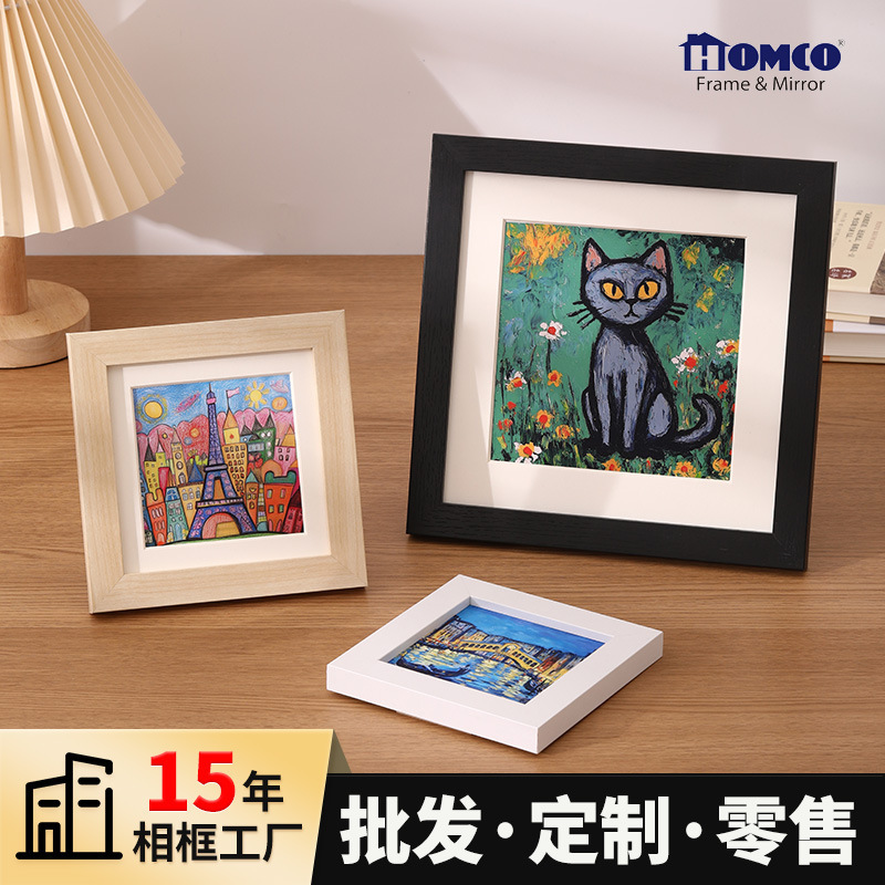 Square Four-Grid Oil Pastel Picture Frame, Handmade DIY Nine-Grid Picture Frame, Simple Home Wall-Mounted Picture Frame Wholesale