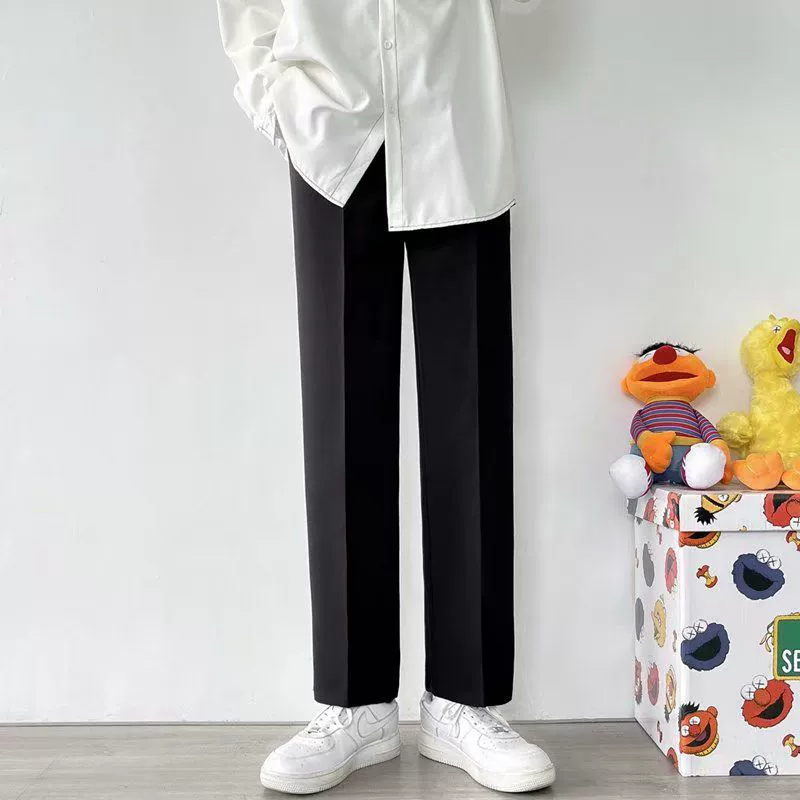 Черные маленькие брюки-костюмы, мужские брюки до щиколотки, прямые облегающие повседневные брюки в Корейском стиле для маленьких ног, модный мужской костюм, модные брюки