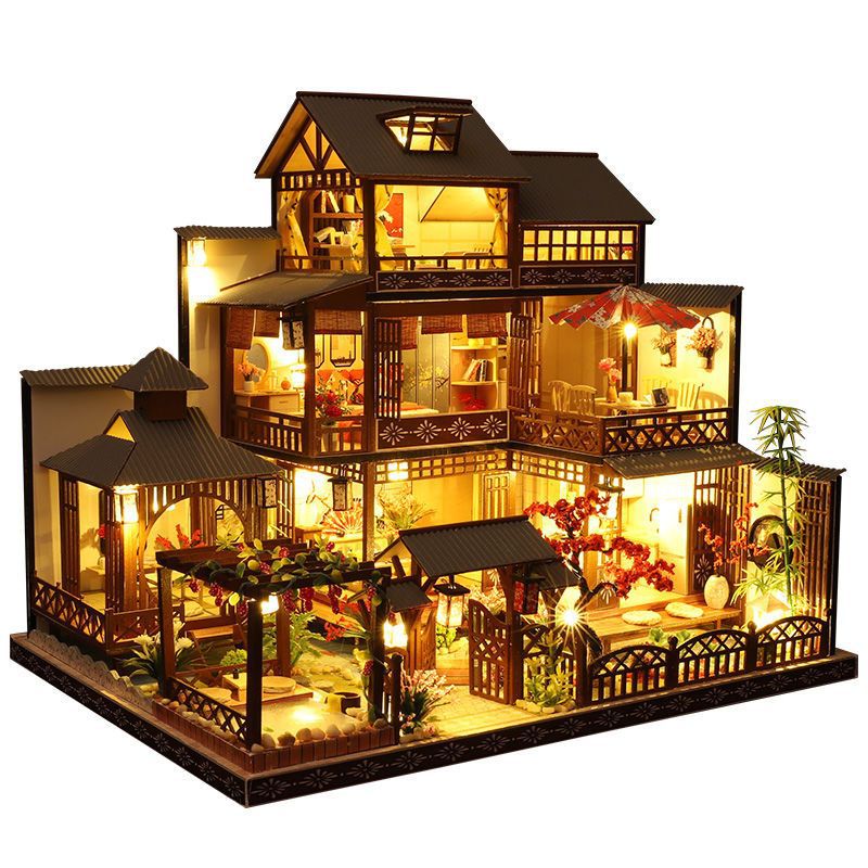 Assemble Toys Architecture diy Cabin Japanese large Town villa make House Architecture Model birthday gift