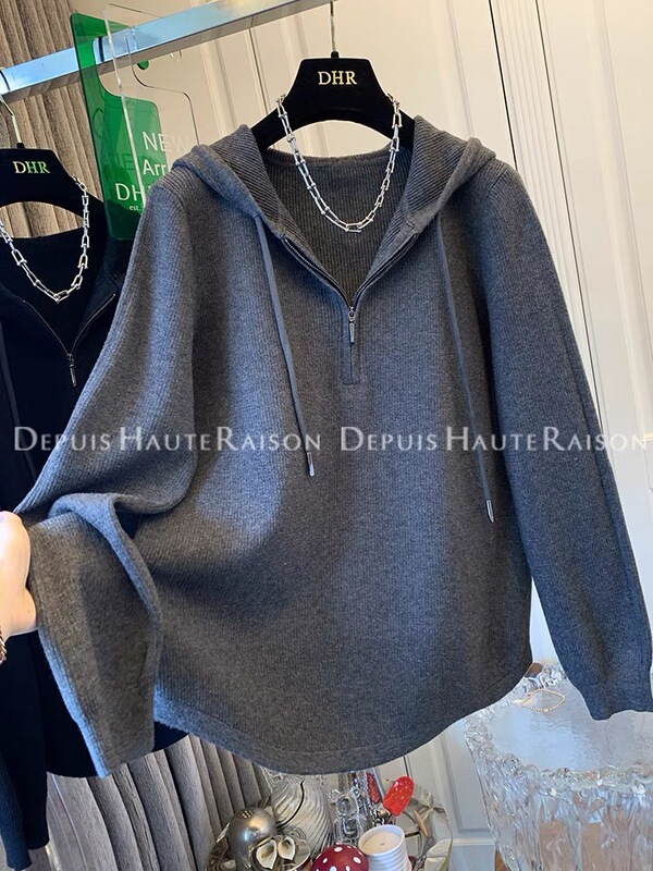 胖妹妹240斤纯色连帽半拉链卫衣长袖T恤女春秋冬季宽松德绒上衣服|undefined
