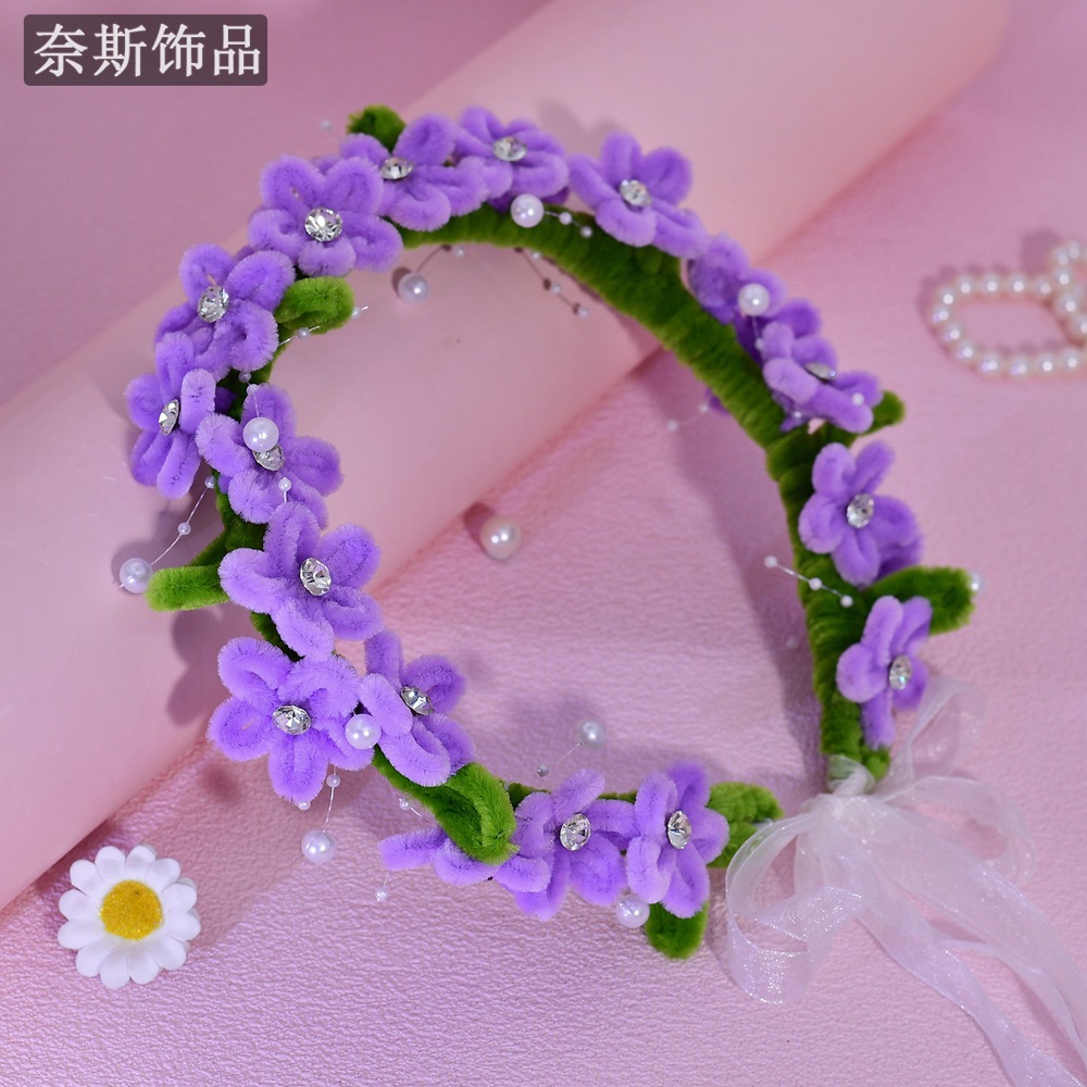 奈斯NS362 仙气花环手工编织毛绒发饰甜美可爱时尚仿真花朵发带