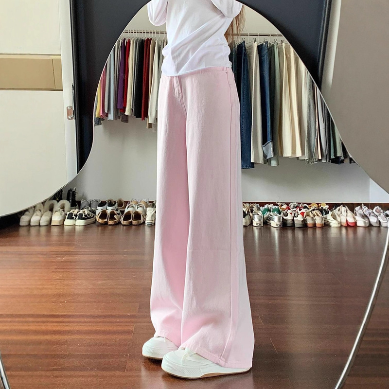 Petite Pink Design Wide-Leg Jeans 2025 Summer New High-Waisted Slimming Straight Floor-Length Pants for Women