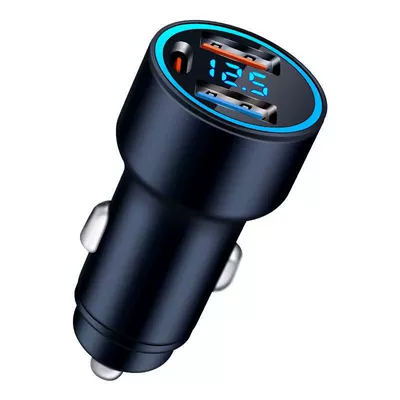 lighter power converter, Mobil şarj cihazları - bare-metal-opp-bag-three-port-metal-digital-display-black