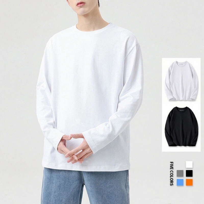 Long-Sleeved Men's T-Shirt Bottoming Shirt Pure White 2025 Spring & Fall Women's Loose Couple Tops Trendy Inner Bottoming Shirt Long-Sleeved Men's T-Shirt Bottoming Shirt Pure White 2025 Spring & Fall Women's Loose Couple Tops Trendy Inner Bottoming Shirt