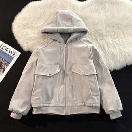 加绒连帽棉衣男冬季cleanfit大理石纹座山雕外套宽松保暖夹克棉服