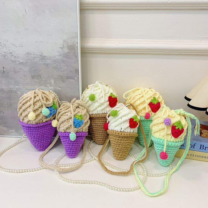 Caricatura encantadora bolsa de hombro de gancho para niños y niñas, helado dulce para padres e hijos, bolsa de mochila, otoño y invierno, nueva bolsa de fresa