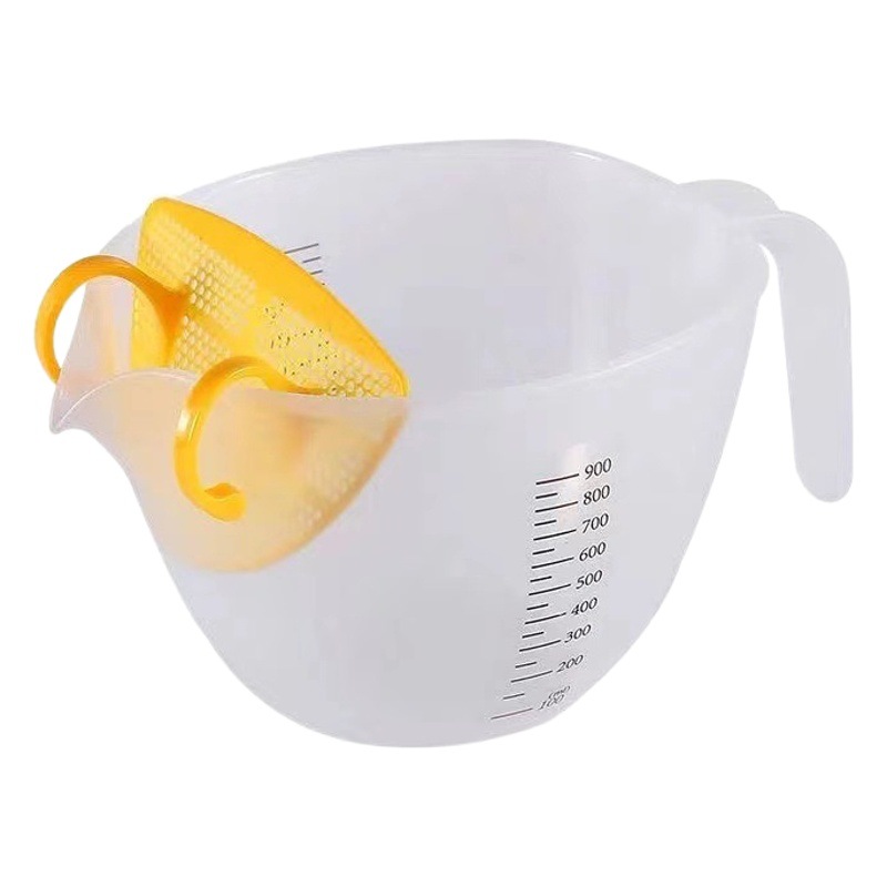 Filtering Bowl with Scale Measuring Cup Mixing Bowl Egg Liquid Filter Household Baking Filter Ultra-fine Ultra-dense Filtering Measuring Cup