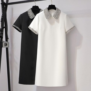 White Doll Collar Dress Summer 2025 New Women's Fashion Loose Heavy Beaded Chanel Style
