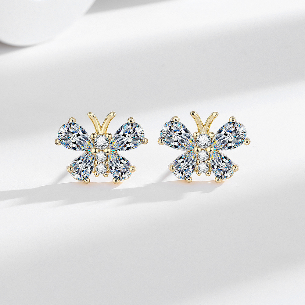 Zircon Inlay Material Ear Studs Classification Copper Zircon Butterfly Elegant Modern Style Ear Studs For Women's