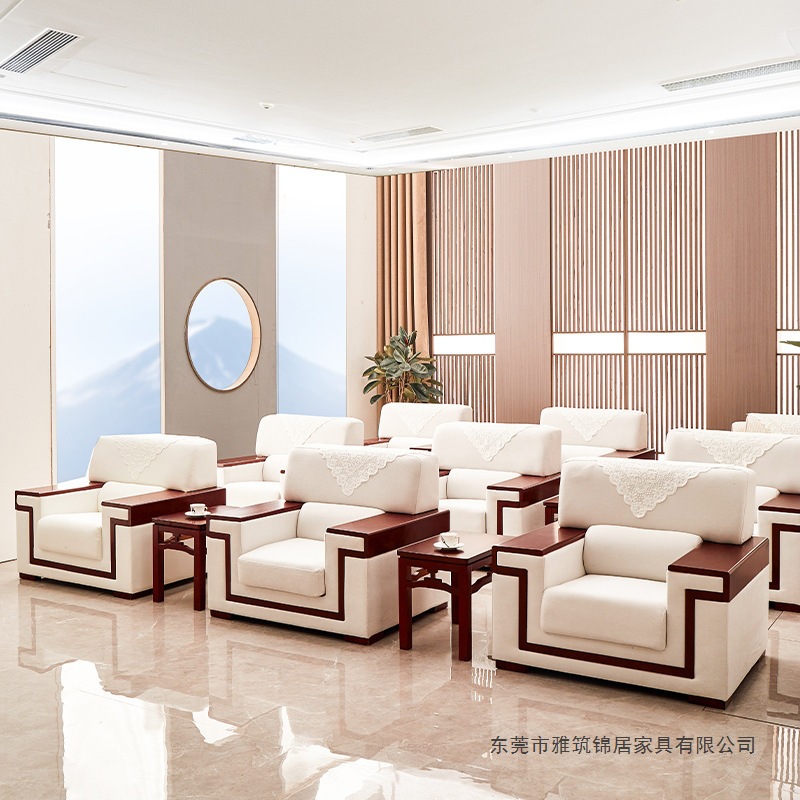 Chinese-style office sofa set, leather business reception sofa, stylish office sofa 8711