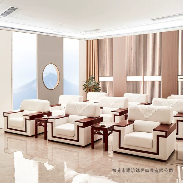 Chinese-style office sofa set, leather business reception sofa, stylish office sofa 8711