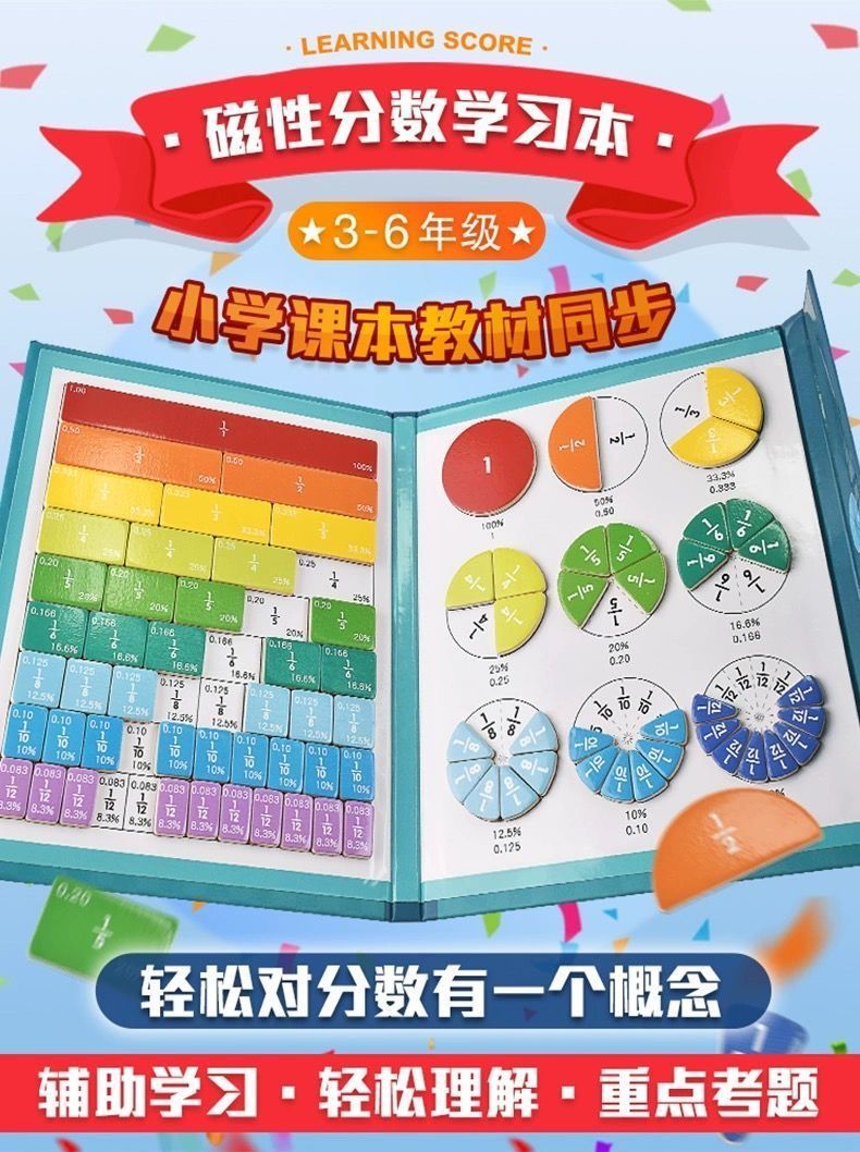 三年级分数教具磁性分数盘学习分子分母加减法演示器初步认识分数-阿里巴巴