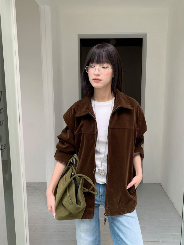 誉一新款2025秋季美式麂皮绒解构外套女美拉德翻领百搭夹克m3767|undefined
