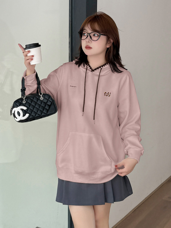 伊诺大码女装韩版休闲连帽宽松卫衣2025秋显瘦百搭套头上衣333114|undefined