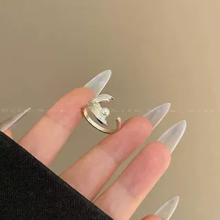 法式轻奢人鱼仿珍珠戒指女高级感鱼尾小众设计简约开口食指戒