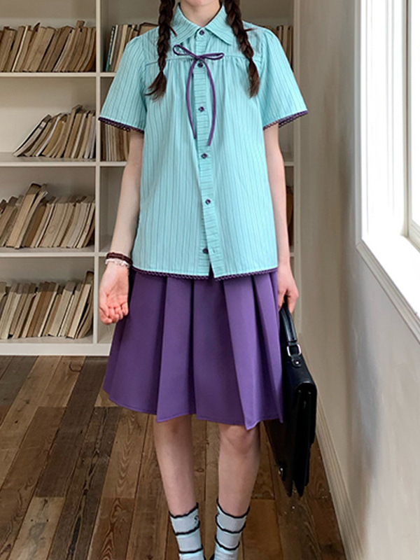 Jinyi Sweet College Neck Bow ルーズシャツ レディース レースアップ 夏 通勤 多用途 ファッション スーツ トレンド|undefined