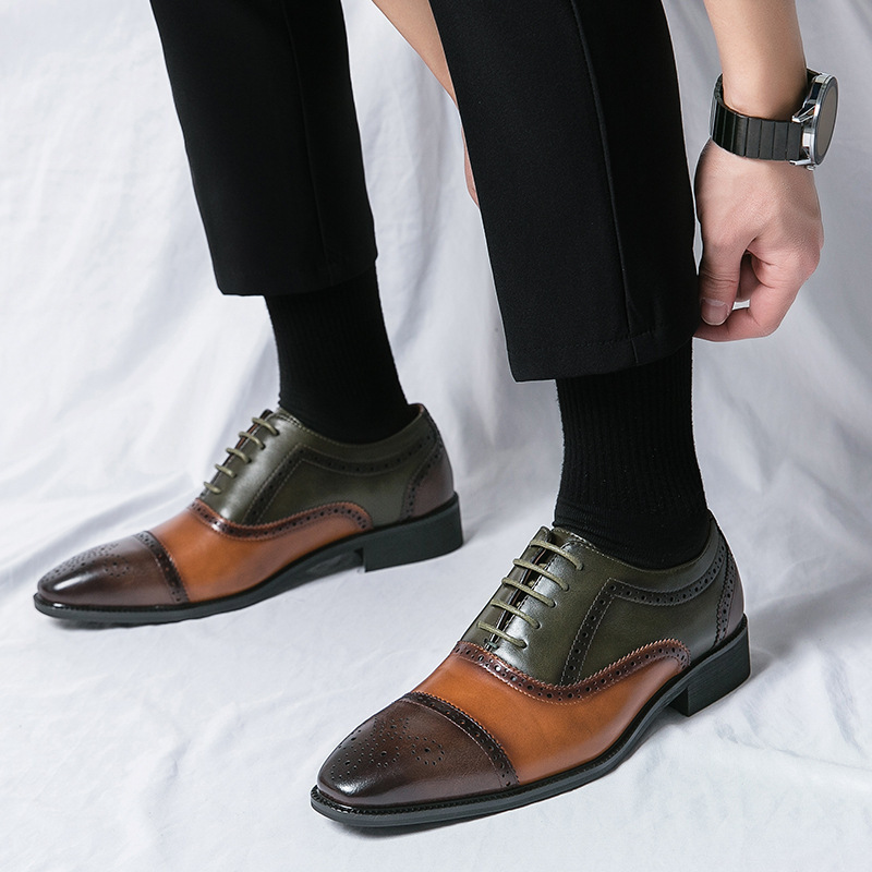 Zapatos de cuero de bloque transfronterizos de tamaño grande para hombres 46 metros 2024 primavera y otoño ropa de negocios casual para hombres de tres juntas para aumentar la altura de los zapatos de hombre