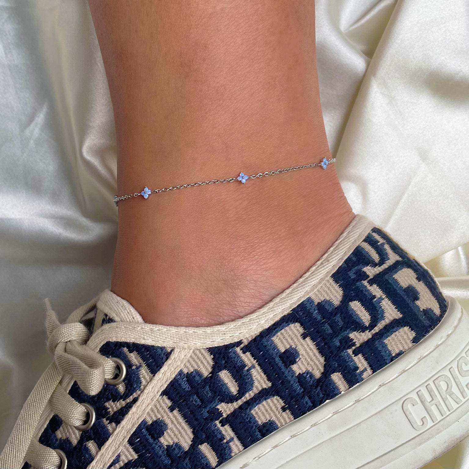 Blue Flower copper Anklet Summer Beach foot Ornament