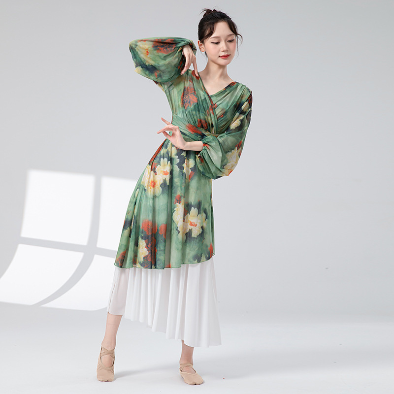 古典舞练功服女新款网纱连衣裙前开叉系带中国风舞蹈日常演出服装|undefined