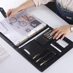 A4ビジネスクリップ多機能ファイル電卓付き皮質高級ファイル契約相談書販売クリップ卸売り