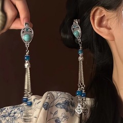 中国风仿松石铃铛流苏发夹复古民族风气质刘海侧边夹盘发发卡头饰