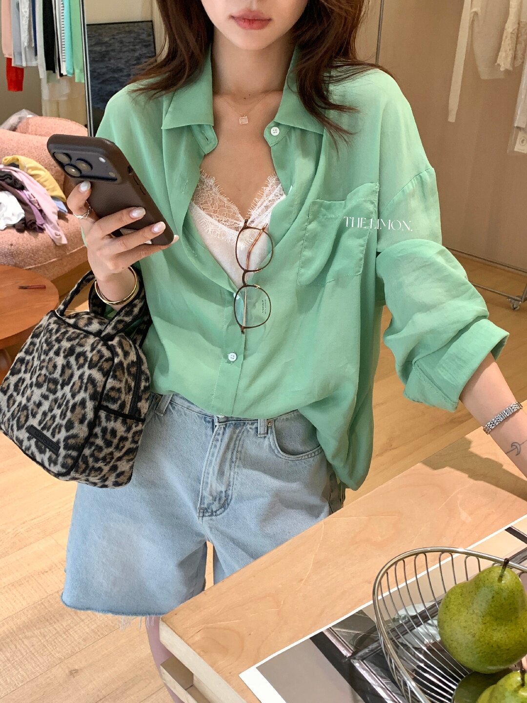Áo sơ mi nữ tay dài chất liệu tencel phong cách lười biếng ấm áp — Vàng nhạt, xanh lam, Xanh lá cây nhạtcolor, màu hồng chi tiết 81