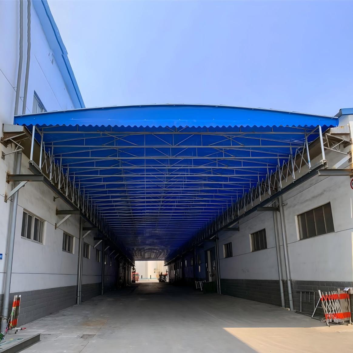 电动伸缩雨棚雨蓬仓库厂房车间停车棚推拉雨篷工厂雨遮阳