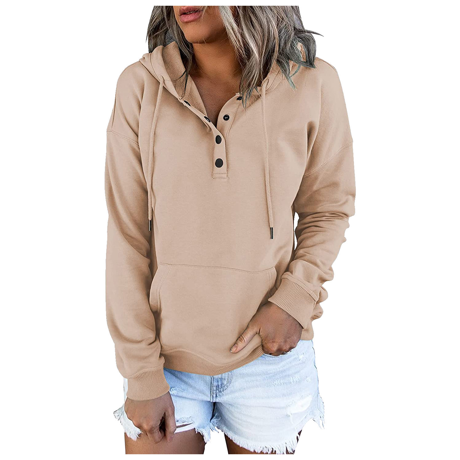 9734 # ropa de mujer europea y americana 2021 Amazon estación independiente Manga larga suelta casual con capucha cordón bolsillo suéter